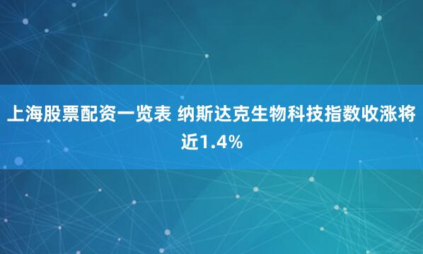 上海股票配资一览表 纳斯达克生物科技指数收涨将近1.4%